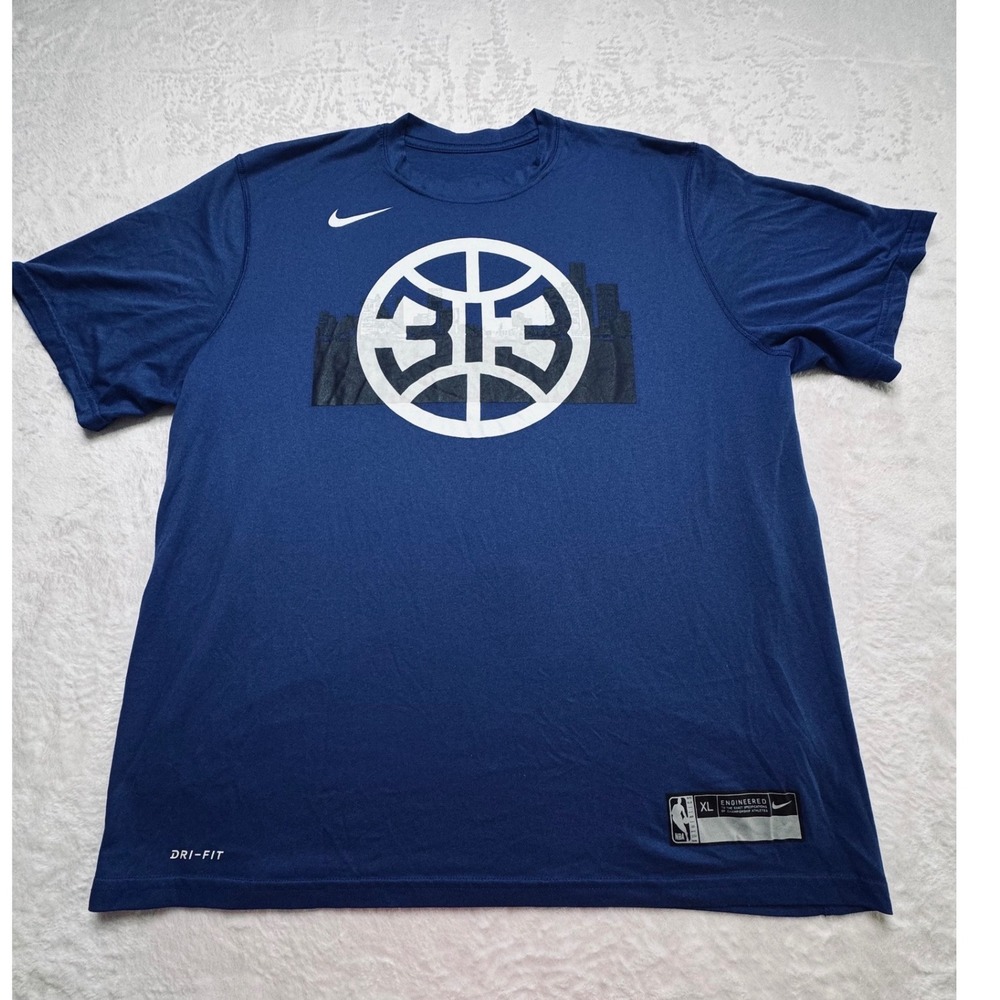 Nike Detroit Pistons Mens XL 313 City Edition Dri-FIT T-Shirt Blue NBA 75th